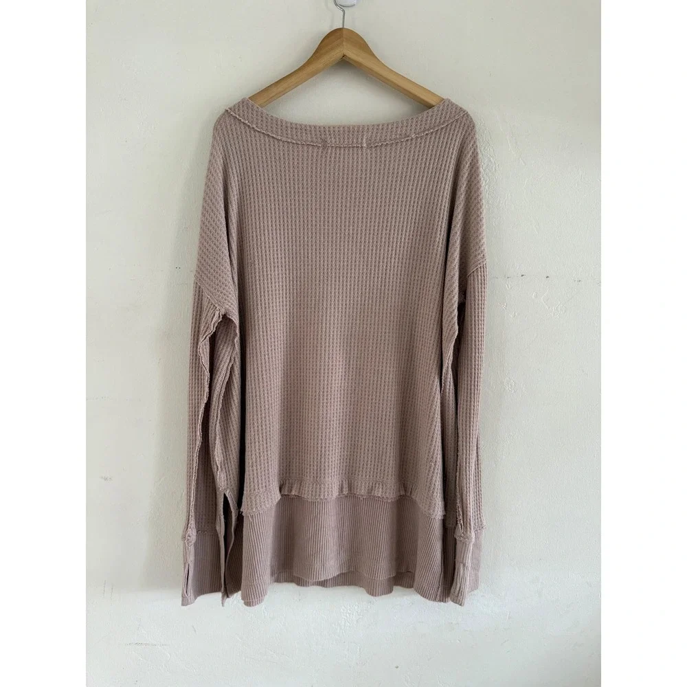 We The Free Free People North Shore Thermal Knit Tunic Taupe Mauve Large